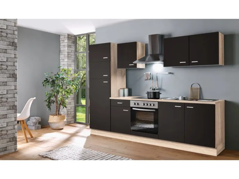Menke Küchenzeile Classic 270 cm Lava Matt-Sonoma Eiche Nachbildung< Herde|Kühlschränke