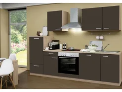 Herde|Kühlschränke<Menke Küchenzeile Classic 280 cm Lava Melamin-Sonoma Eiche Nachbildung