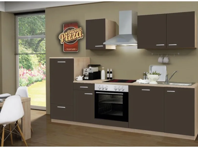 Menke Küchenzeile Classic 270 cm Lava Melamin-Sonoma Eiche Nachbildung< Herde|Winkelküchen