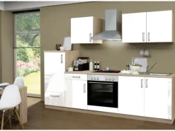 Menke Küchenzeile Premium 270 cm Hochglanz-Sonoma Eiche Nachbildung Weiß