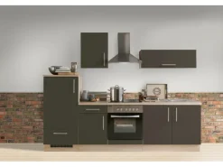 Herde|Kühlschränke<Menke Küchenzeile Premium 270 cm Lava Hochglanz-Sonoma Eiche Nachbildung