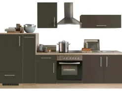 Sale Menke Küchenzeile Premium 300 cm Lava Hochglanz-Sonoma Eiche Nachbildung