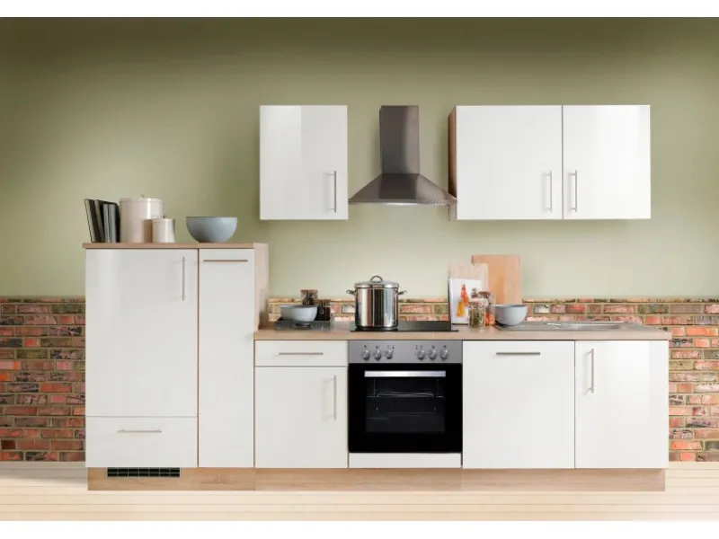Herde|Winkelküchen<Menke Küchenzeile Premium 310 cm Hochglanz-Sonoma Eiche Nachbildung