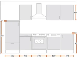 Menke Küchenzeile Premium 280 cm Hochglanz-Sonoma Eiche Nachbildung< Herde|Kühlschränke