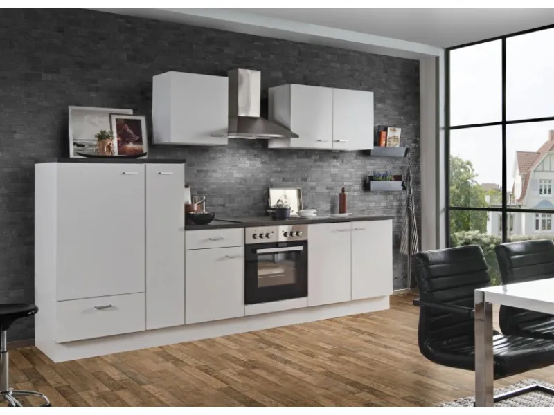 Kühlschränke|Winkelküchen<Menke Küchenzeile White Classic 300 cm Weiß-Marmor-Optik