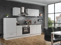 Menke Küchenzeile White Classic 270 cm Weiß-Marmor-Optik< Winkelküchen|Kühlschränke