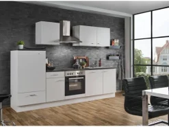 Menke Küchenzeile White Classic 280 cm Weiß-Marmor-Optik< Kochfelder|Kühlschränke