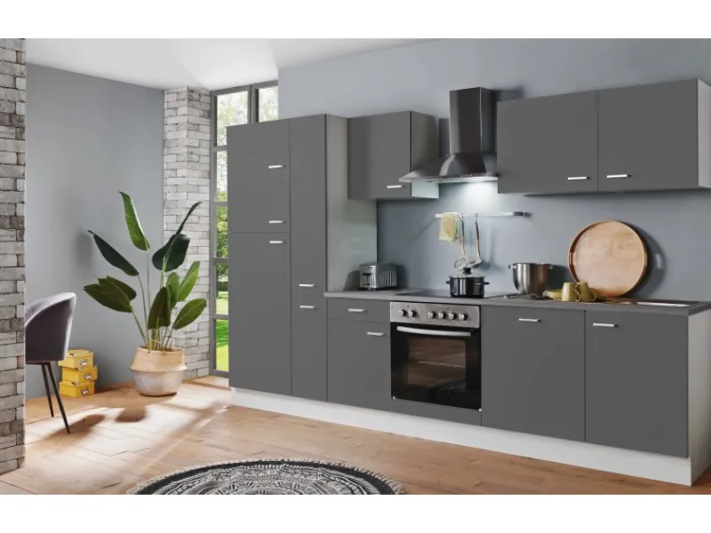 Menke Küchenzeile White Classic 310 cm Graphit-Weiß< Kühlschränke|Einbauküchen