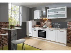 Landhausküchen|Einbauküchen<Menke Küchenzeile White Premium Landhaus 270 cm Lacklaminat Weiß Matt-Asteiche