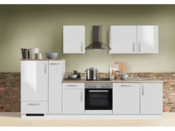 Clearance Menke Küchenzeile White Premium 310 cm Lack Weiß Hochglanz-Asteiche Nachbildung