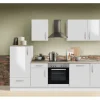 Menke Küchenzeile White Premium 280 cm Lack Weiß Hochglanz-Asteiche Nachbildung