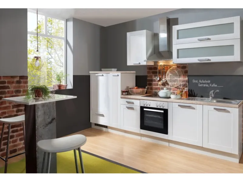 Clearance Menke Küchenzeile White Premium Landhaus 300 cm Lacklaminat Weiß Matt-Asteiche