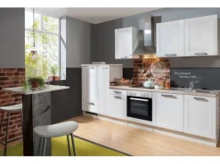 New Menke Küchenzeile White Premium Landhaus 300 cm Lacklaminat Weiß Matt-Asteiche