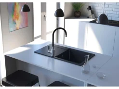 Clearance Miló Einbauspüle Granitverbundstoff Pukka 76 Graphit-Grau