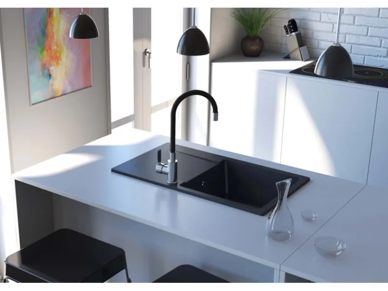 Clearance Miló Einbauspüle Granitverbundstoff Pukka 76 Graphit-Grau