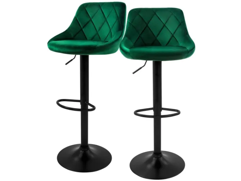 New ML-Design Barhocker 2Er Set aus Samt Grün Gepolsterter mit Rückenlehne Fußstütze