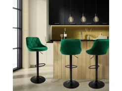New ML-Design Barhocker 2Er Set aus Samt Grün Gepolsterter mit Rückenlehne Fußstütze