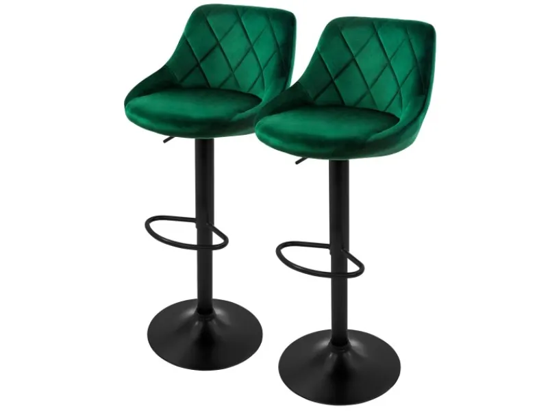 New ML-Design Barhocker 2Er Set aus Samt Grün Gepolsterter mit Rückenlehne Fußstütze