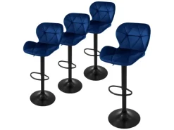Outlet ML-Design Barhocker 4Er Set aus Samt Blau Gepolsterter Drehbar Hocker Blau-Schwarz