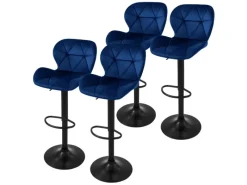 Outlet ML-Design Barhocker 4Er Set aus Samt Blau Gepolsterter Drehbar Hocker Blau-Schwarz