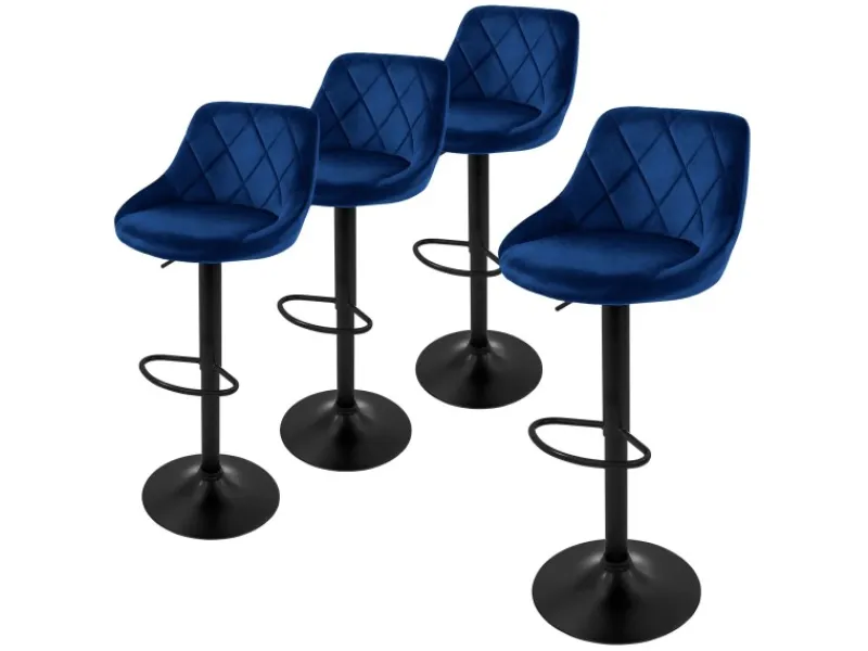 ML-Design Kücheninseln<Barhocker 4Er Set aus Samt Blau Gepolsterter Drehbar