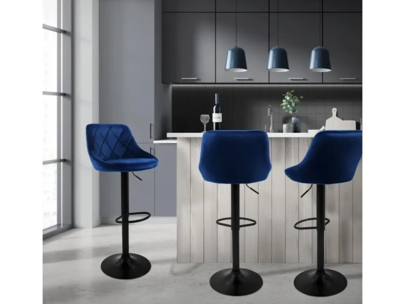 ML-Design Kücheninseln<Barhocker 4Er Set aus Samt Blau Gepolsterter Drehbar