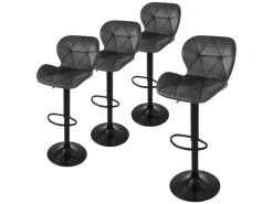 New ML-Design Barhocker 4Er Set aus Samt Grau Gepolsterter Drehbar Hocker Grau-Schwarz