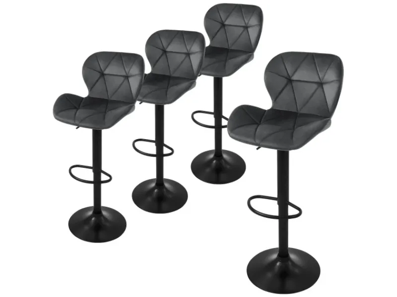 New ML-Design Barhocker 4Er Set aus Samt Grau Gepolsterter Drehbar Hocker Grau-Schwarz