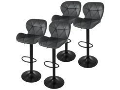 New ML-Design Barhocker 4Er Set aus Samt Grau Gepolsterter Drehbar Hocker Grau-Schwarz