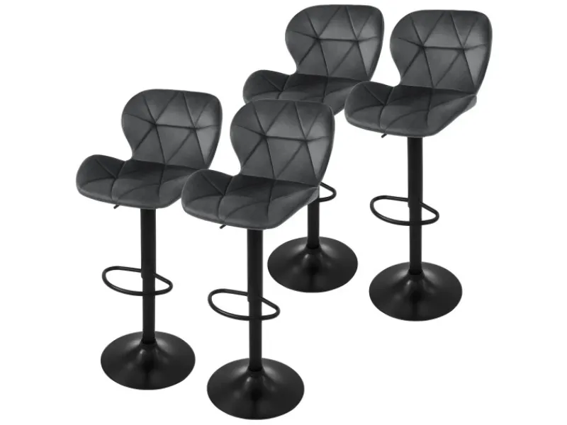 New ML-Design Barhocker 4Er Set aus Samt Grau Gepolsterter Drehbar Hocker Grau-Schwarz