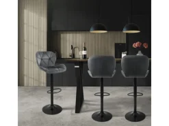 New ML-Design Barhocker 4Er Set aus Samt Grau Gepolsterter Drehbar Hocker Grau-Schwarz