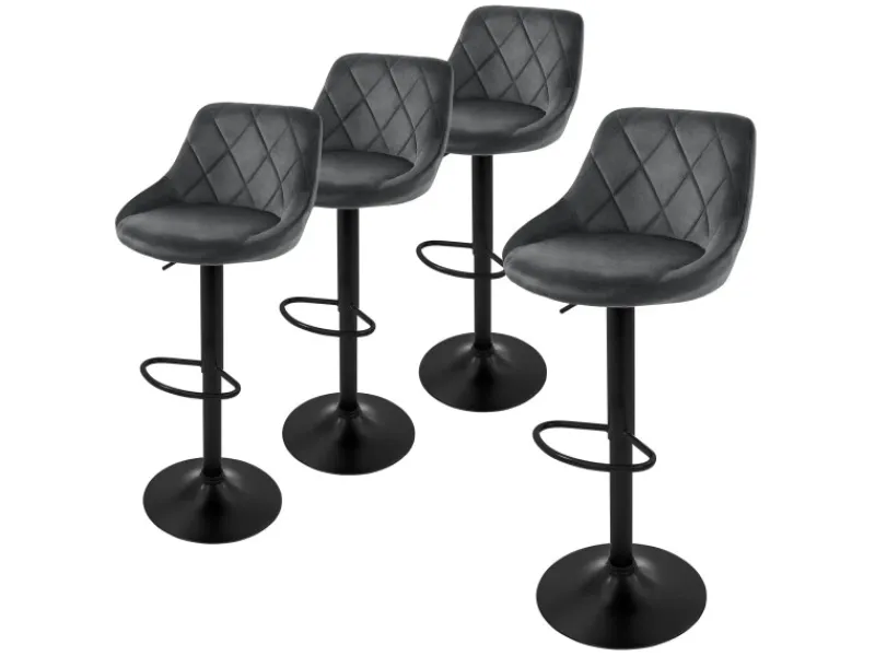 Hot ML-Design Barhocker 4Er Set aus Samt Grau mit Rückenlehne Drehbar Grau-Schwarz