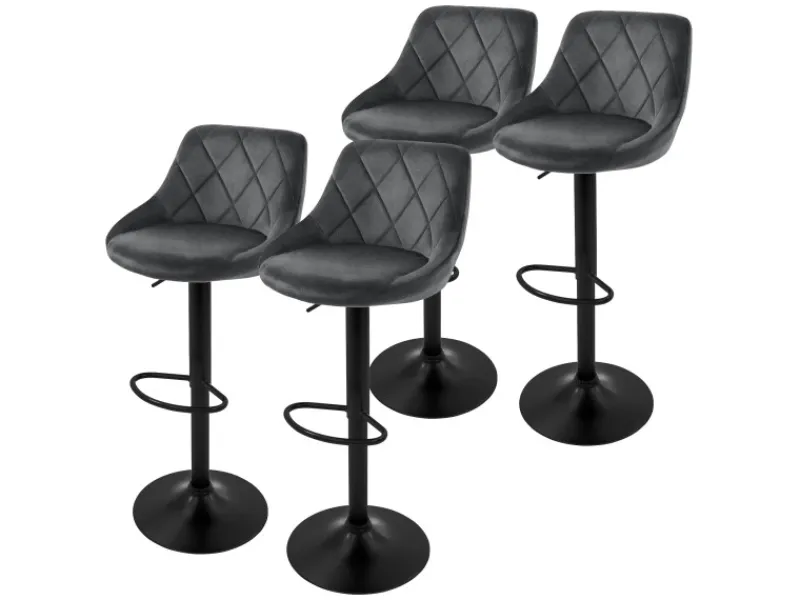 Hot ML-Design Barhocker 4Er Set aus Samt Grau mit Rückenlehne Drehbar Grau-Schwarz