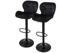 ML-Design Barhocker 2Er Set Samt Schwarz Gepolsterter Barstuhl mit Rückenlehne< Kücheninseln