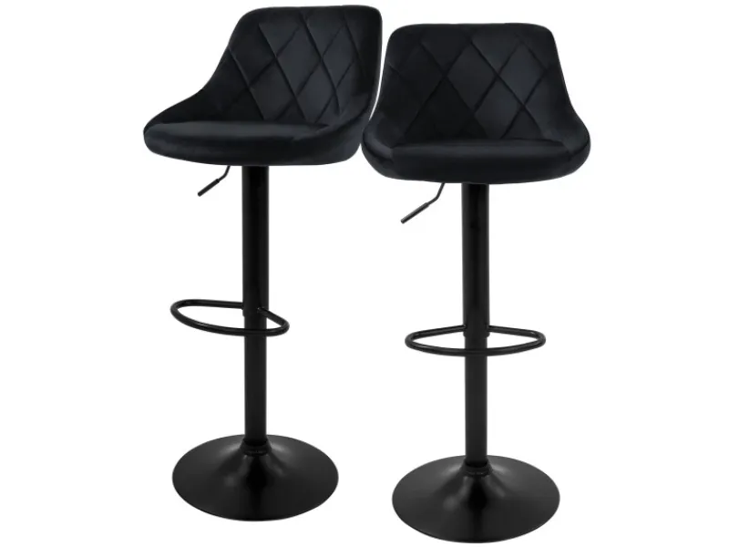 Sale ML-Design Barhocker 2Er Set aus Samt Schwarz mit Rückenlehne und Fußstütze