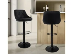 Sale ML-Design Barhocker 2Er Set aus Samt Schwarz mit Rückenlehne und Fußstütze