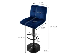 ML-Design Kücheninseln<Barhocker 2Er Set aus Samt Blau Gepolsterter Barstuhl mit Rückenlehne