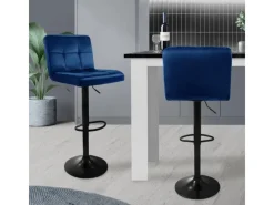 ML-Design Kücheninseln<Barhocker 2Er Set aus Samt Blau Gepolsterter Barstuhl mit Rückenlehne