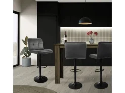 New ML-Design Barhocker 2Er Set aus Samt Grau Gepolsterter Barstuhl mit Rückenlehne