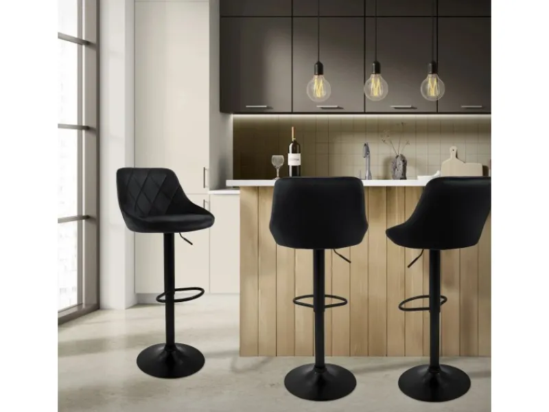 New ML-Design Barhocker 4Er Set aus Samt Gepolsterter Drehbar Schwarz