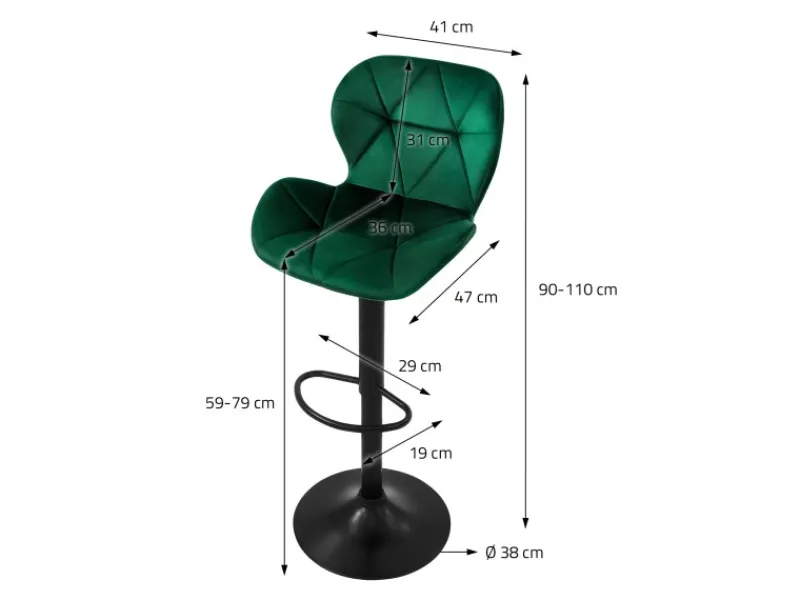 Hot ML-Design Barhocker 2Er Set aus Samt Grün Gepolsterter Barstuhl mit Fußstütze