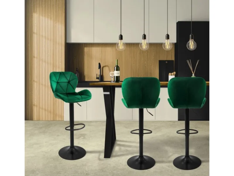Hot ML-Design Barhocker 2Er Set aus Samt Grün Gepolsterter Barstuhl mit Fußstütze