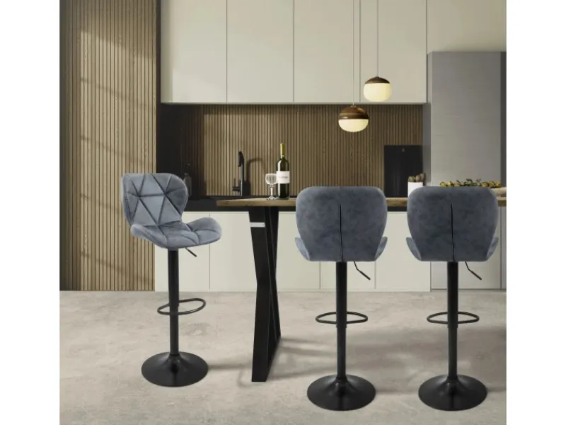 ML-Design Kücheninseln<Barhocker 2Er Set aus Kunstleder Anthrazit mit Rückenlehne Fußstütze
