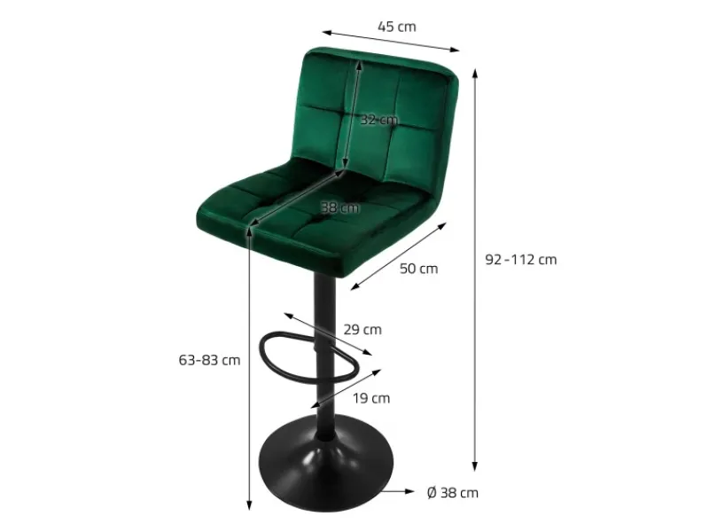 Discount ML-Design Barhocker 2Er Set aus Samt Grün Gepolsterter Barstuhl mit Rückenlehne