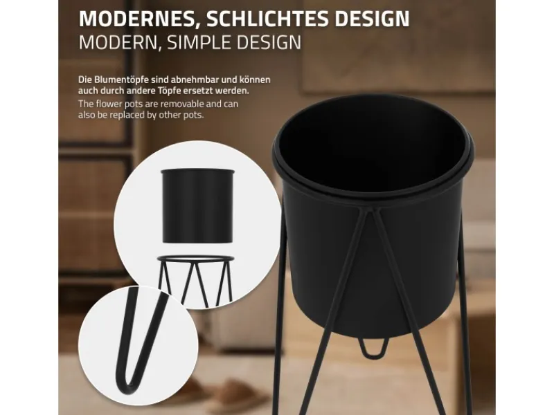 Hot ML-Design Blumenständer 2Er Set Schwarz 27x27x48,5 cm 35,5x34x75 cm aus Stahl