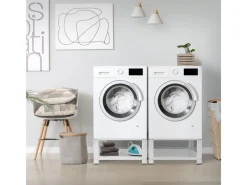 ML-Design Doppel Waschmaschinen Untergestell mit 2 Ablagen Weiß 128x54 cm Stahl< Waschmaschinen