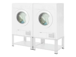 ML-Design Doppel Waschmaschinen Untergestell mit 2 Ablagen Weiß 128x54 cm Stahl< Waschmaschinen