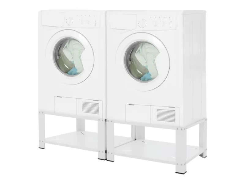 ML-Design Doppel Waschmaschinen Untergestell mit 2 Ablagen Weiß 128x54 cm Stahl< Waschmaschinen