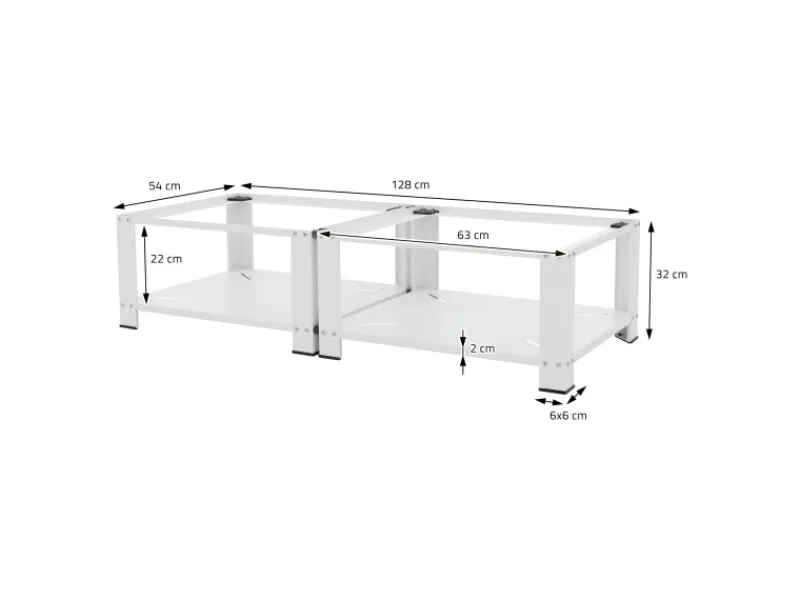 ML-Design Doppel Waschmaschinen Untergestell mit 2 Ablagen Weiß 128x54 cm Stahl< Waschmaschinen