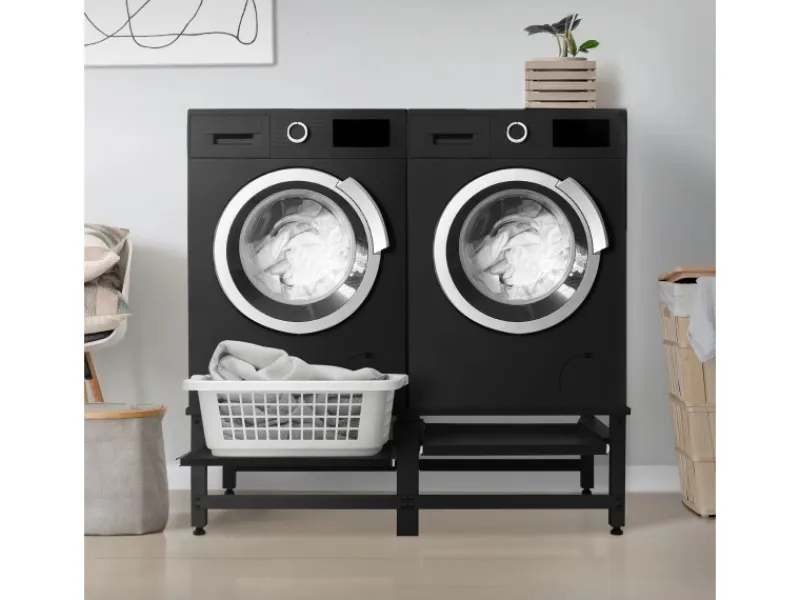 ML-Design Waschmaschinen<Doppel Waschmaschinen Untergestell mit 2 Ausziehbaren Ablagen Schwarz